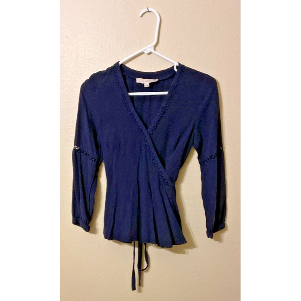 Loft Black Wrap Around Blouse with Cutout Trim Size XSP